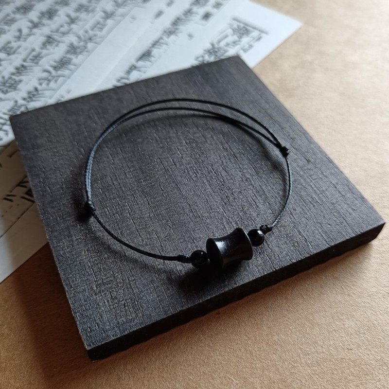 山河 原创文艺黑檀绿檀木竹节简约气质黑玛瑙石细手绳手串链单圈