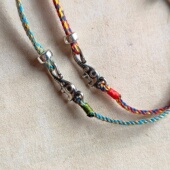 墩墩象 原创925银复古大象吉祥民族中国风红彩藏式 棉绳女男细手绳