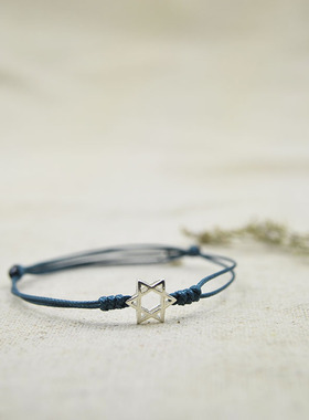 原创幸运925纯银六芒星许愿清新闺蜜守护编织文艺可调节女手绳链