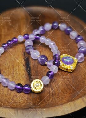 【原创设计】可定制天然紫水晶镀金欧珀手链温柔叠戴