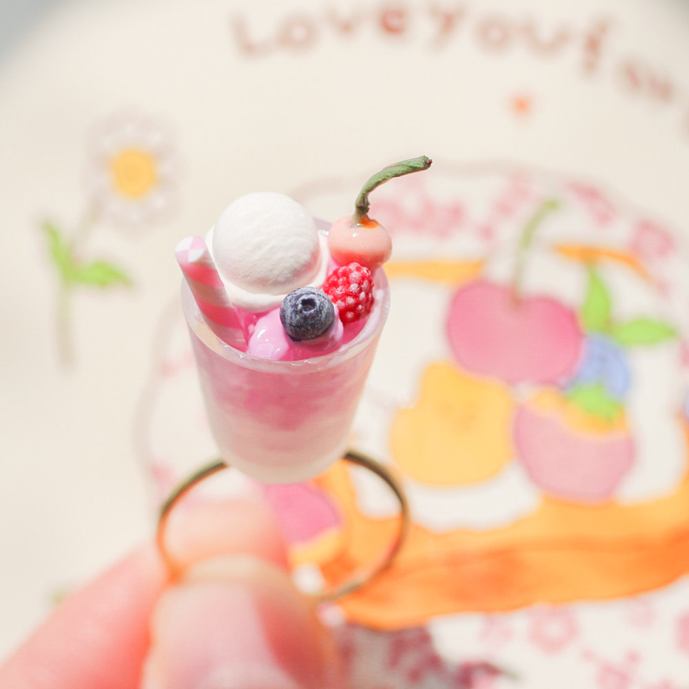 ranran手工 精致可爱蓝莓莓果树莓冰淇淋冰饮戒指戒圈仿真食玩