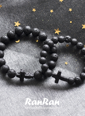 原创黑色天然十字架礼物情侣手链