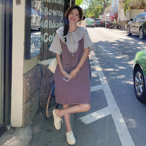 夏季学院风减龄背带裙两件套