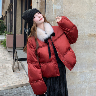 新年红色短款羽绒服女冬2026新款加厚小个子洋气减龄白鸭绒外套