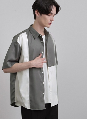 东京胖黄瓜日本代购 tk.TAKEO KIKUCHI 拼接短袖衬衫 C01-85372