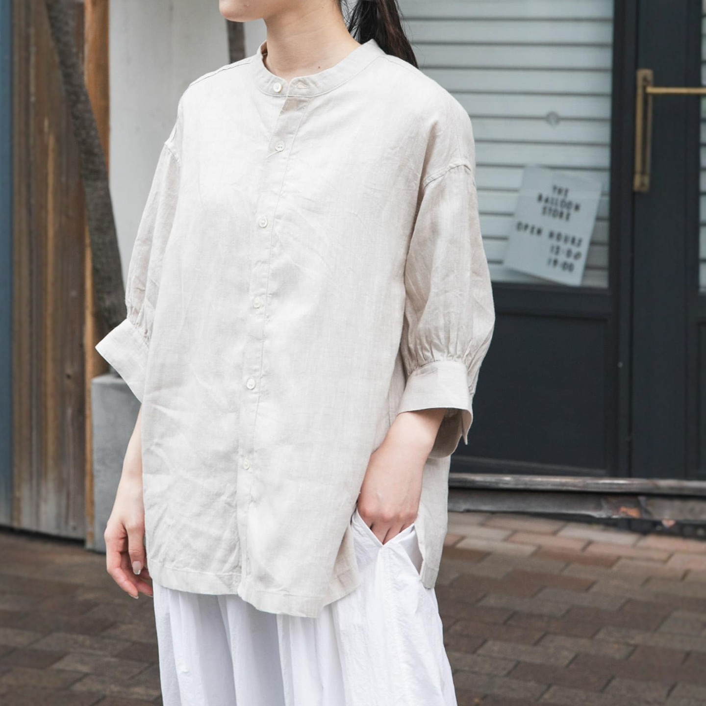 【65折】日本代购 FORK&SPOON 棉麻聚袖衬衫 DFA5-23V021