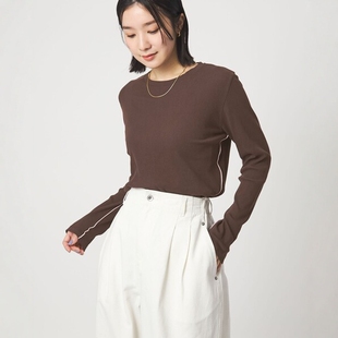 relaxing label 女款 长袖 0049 日本代购 罗纹剪裁上衣 green