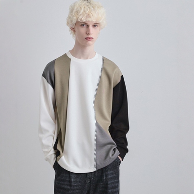 日本代购 tk.TAKEO KIKUCHI 拼接套头长袖T恤 170-35607