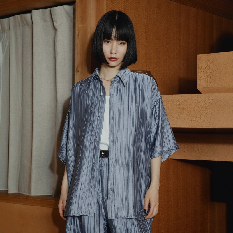 东京胖黄瓜日本代购 HARE 女款 褶皱宽松短袖衬衫 783835