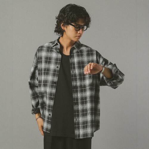 日本代购 RAGEBLUE 渐变色格纹长袖衬衫 289736