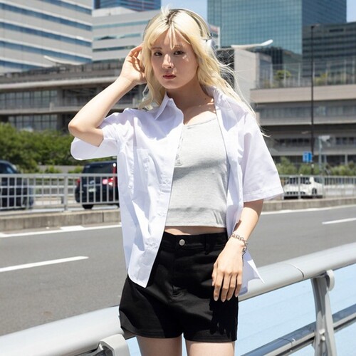东京胖黄瓜日本代购 WEGO 女款 收口袋短袖衬衫 WE26SM07-L0001