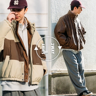 【6折】NAUTICA 中棉皮革短款宽松双面夹克 男款 0173