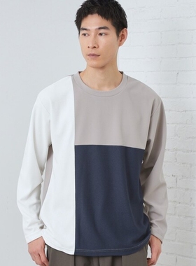 东京胖黄瓜日本代购 THE SHOP TK 拼接圆领长袖T恤 616-35021