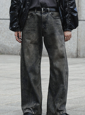 东京胖黄瓜日本代购 WYM LIDNM 复古弧形牛仔裤 WYpt1240