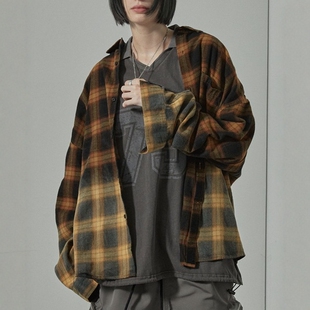 日本代购 Alfred Alex 渐变色格纹宽松长袖衬衫 AAsh1357