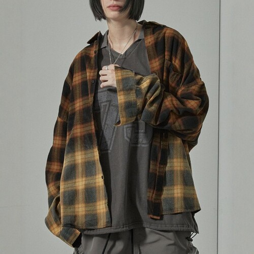 日本代购 Alfred Alex 渐变色格纹宽松长袖衬衫 AAsh1357