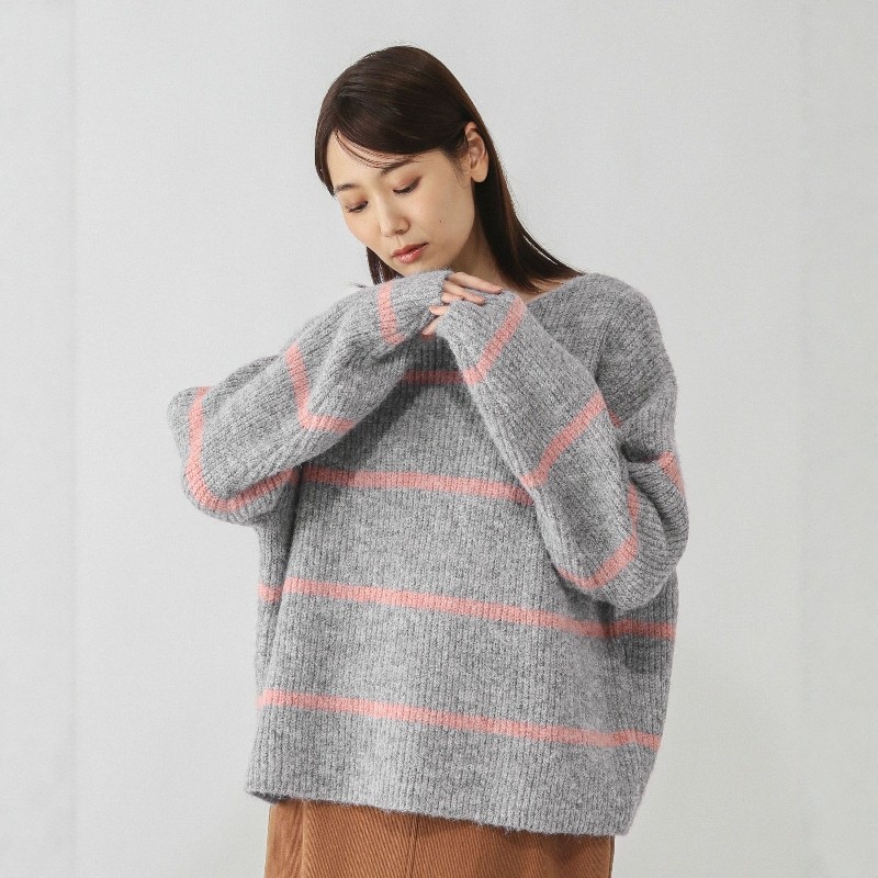 【VIP限时6折】GLOBAL WORK 女款 马海毛条纹针织衫 581173