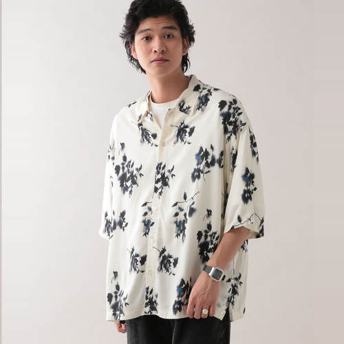 RAGEBLUE人造丝提花短袖衬衫