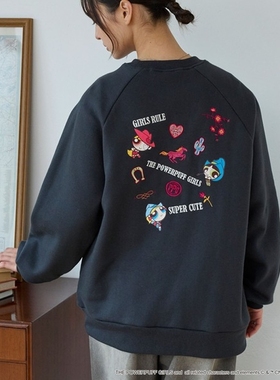 日本代购 THE POWERPUFF GIRLS 刺绣圆领套头卫衣 ls906