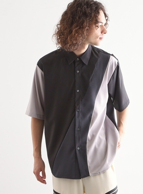 【7折】日本代购 tk.TAKEO KIKUCHI 拼接短袖衬衫 170-82309