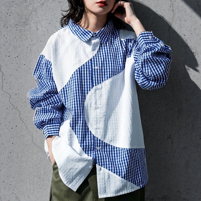 东京胖黄瓜日本代购 antiqua 男女款 拼接长袖衬衫 ZK-00248