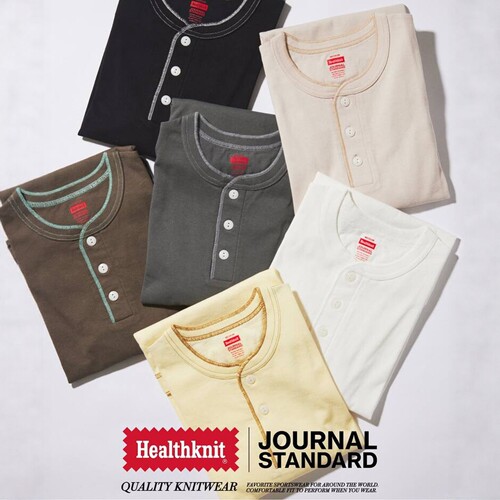 26春夏 Healthknit x JOURNAL STANDARD 美国棉亨利领T恤 0113