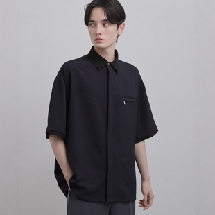 东京胖黄瓜日本代购 tk.TAKEO KIKUCHI 牧师领短袖衬衫 170-85307