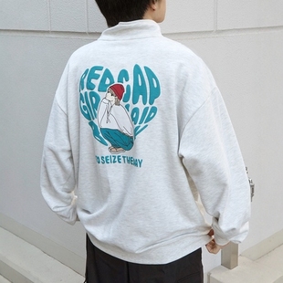 半拉链刺绣套头卫衣 东京胖黄瓜日本代购 GIRL CAP 73017020 RED