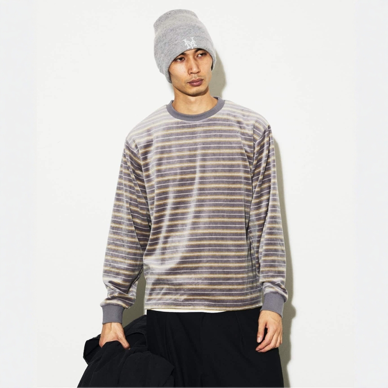 东京胖黄瓜日本代购 JOURNAL STANDARD 丝绒条纹长袖T恤 2090