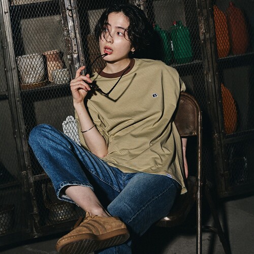 26春夏 RUSSELL ATHLETIC x FREAK'S STORE刺绣条纹宽松T恤 0001