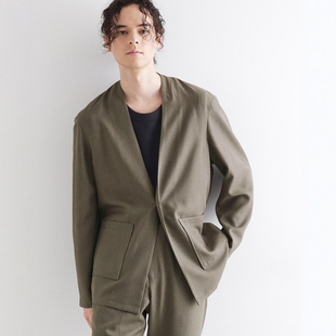 【4折】日本代购 tk.TAKEO KIKUCHI 斜纹无领夹克 C01-44165