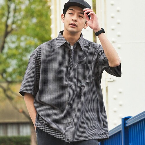 THE CRAFT CREW PRODUCTS 超宽松格纹抽绳短袖衬衫 CCPsh1469
