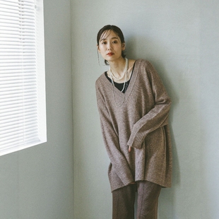 GLOBAL 日本代购 WORK 女款 577892 宽松V领针织衫 VIP限时7折