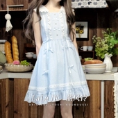 蓝风铃 套装 原创设计甜美无袖 啦啦酱 连衣裙网纱衫 罩衫 裙早春新款