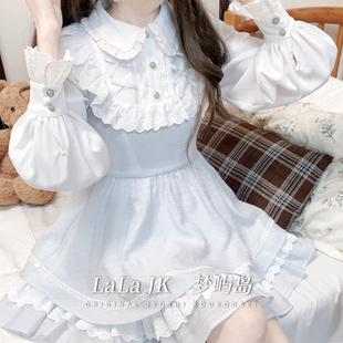 套装 原创设计水色连衣裙收腰显瘦长袖 裙甜美小裙子 梦屿岛 啦啦酱