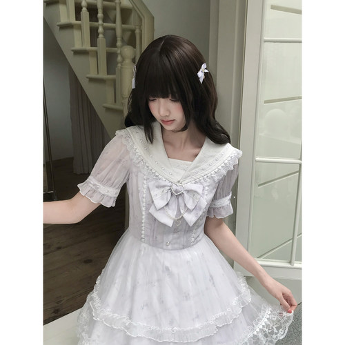 啦啦酱 织梦岛 清楚系淡紫色甜美公主裙连衣裙可爱少女蕾丝蛋糕裙