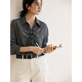 女春季 HeyDress法式 格子衬衫 复古设计感抽褶纯棉衬衣百搭宽松上衣