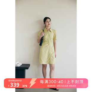 HeyDress斜门襟亚麻衬衫 连衣裙女夏季 翻领收腰显瘦小个子休闲裙子