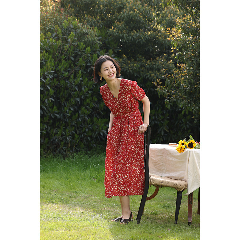 HeyDress法式碎花连衣裙女夏季复古V领显瘦温柔气质度假红色裙子1,女装/女士精品,连衣裙,淘宝优惠券,粉丝福利购,淘宝优惠卷