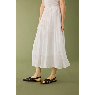 白色苎麻半身裙女夏季 高腰显瘦气质百褶裙子 风之褶皱 HeyDress