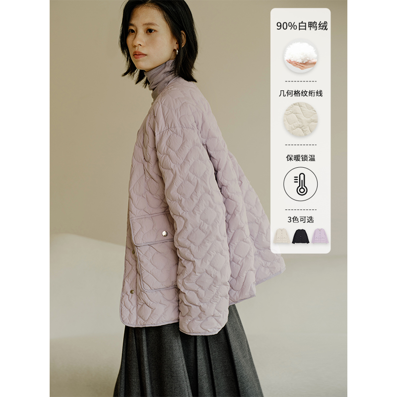 HeyDress圆领绗缝轻薄羽绒服