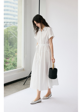 HeyDress法式白色衬衫裙女夏季宽松慵懒感连衣裙休闲气质收腰裙子