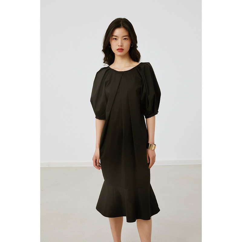 HeyDress法式复古连衣裙女显瘦鱼尾设计感小黑裙小众裙子