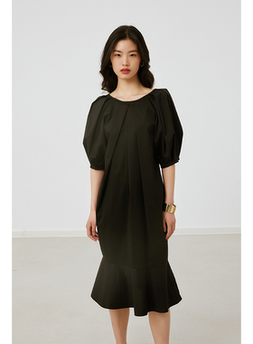 HeyDress法式复古连衣裙女显瘦鱼尾设计感小黑裙小众裙子