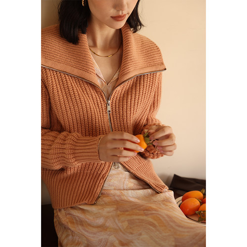 HeyDress双头拉链翻领针织开衫