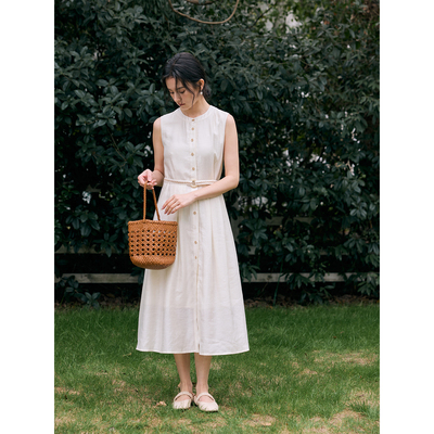 HeyDress天丝醋酸圆领无袖连衣裙