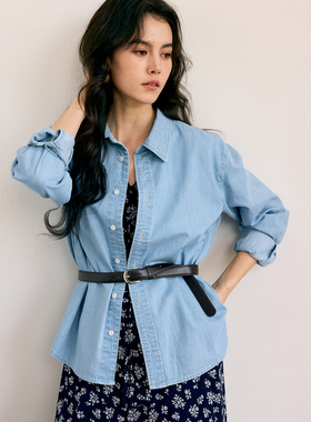 HeyDress【不系之舟】复古牛仔衬衫女春季宽松蓝色衬衣通勤上衣