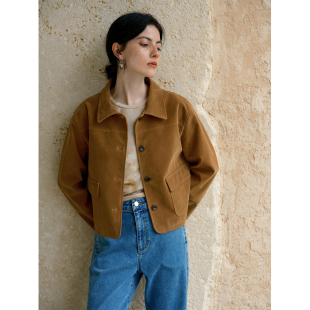 HeyDress复古仿麂皮外套女春季 宽松显瘦休闲上衣美拉德夹克 法式