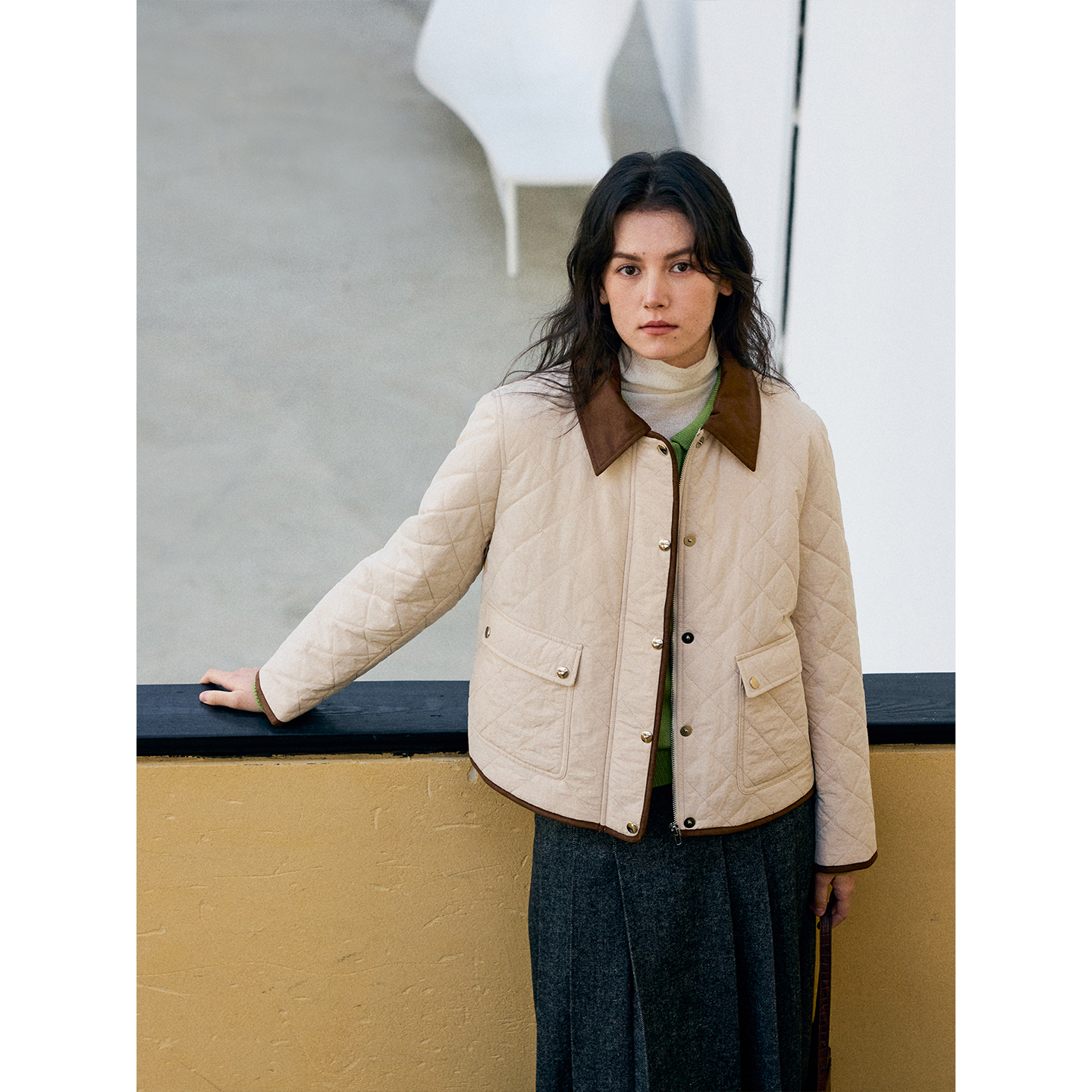 HeyDress菱形格复古翻领外套