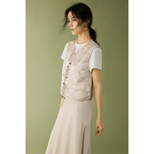 上衣 宽松系带叠穿马夹国风无袖 HeyDress新中式 提花马甲背心女秋季